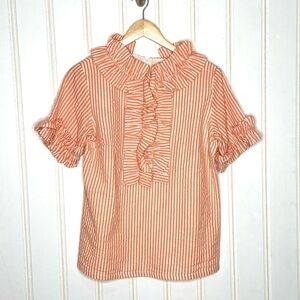 Elizabeth Wilson Seersucker Top Orange & White 799